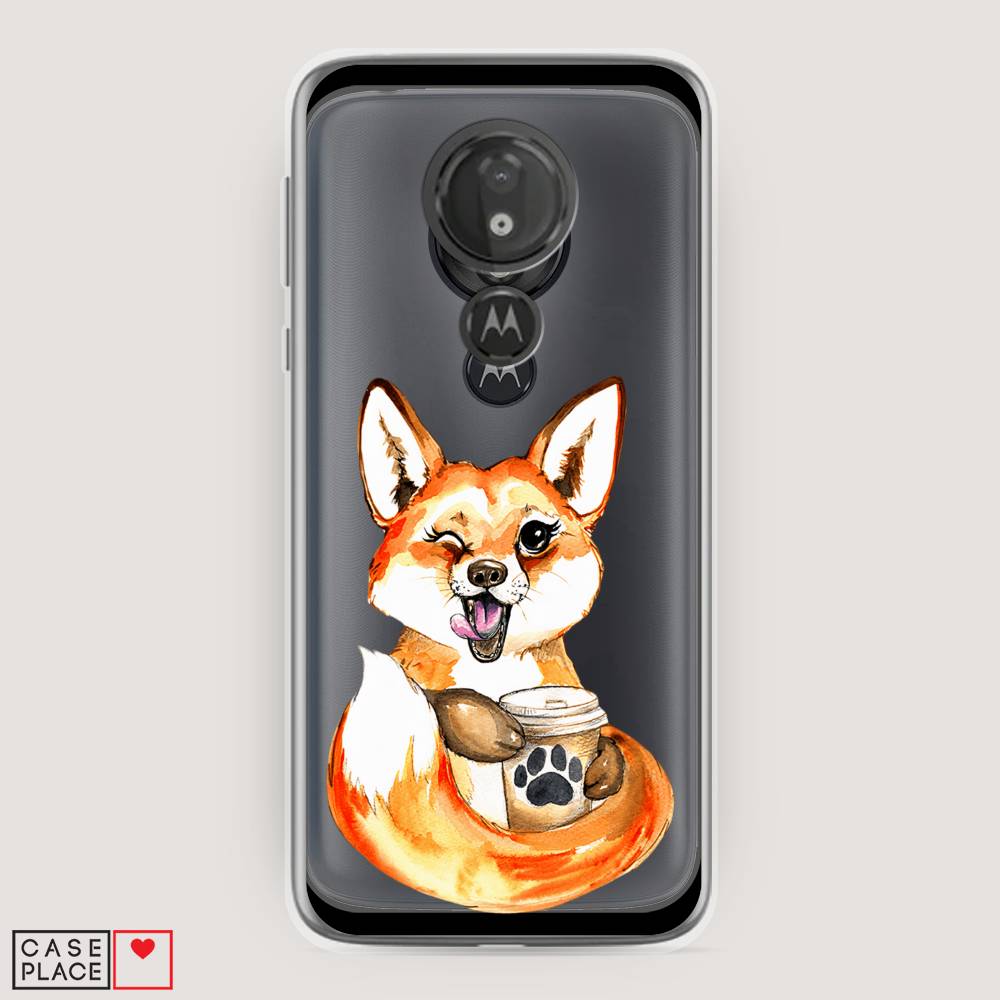 

Чехол на Motorola Moto G7 Power "Подмигивающая лиса с кофе", Оранжевый;белый;коричневый, 241350-4