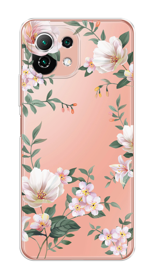 

Чехол на Xiaomi Mi 11 Lite/5G NE "Beautiful white flowers", Бежевый;зеленый, 310250-1