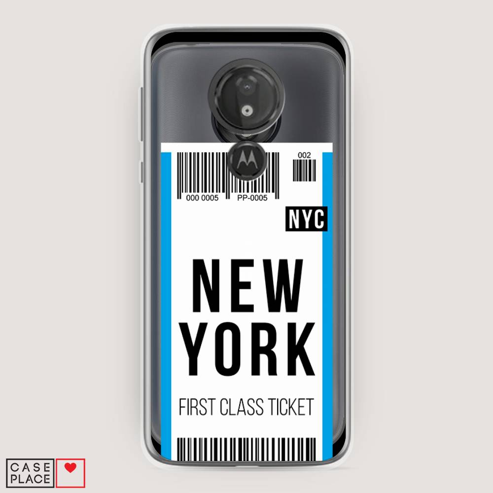 

Чехол на Motorola Moto G7 Power "Билет в Нью-Йорк", Белый;голубой, 241350-6