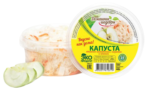 

Капуста Домашние шедевры квашеная шинкованная с морковью и яблоком 500 г