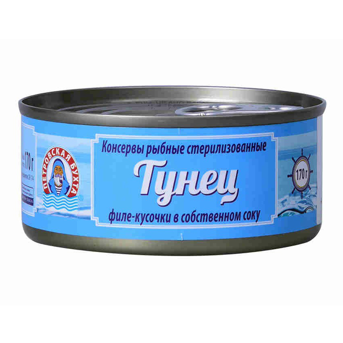 

Тунец натуральный Петровская бухта филе-кусочки в собственном соку 170 г