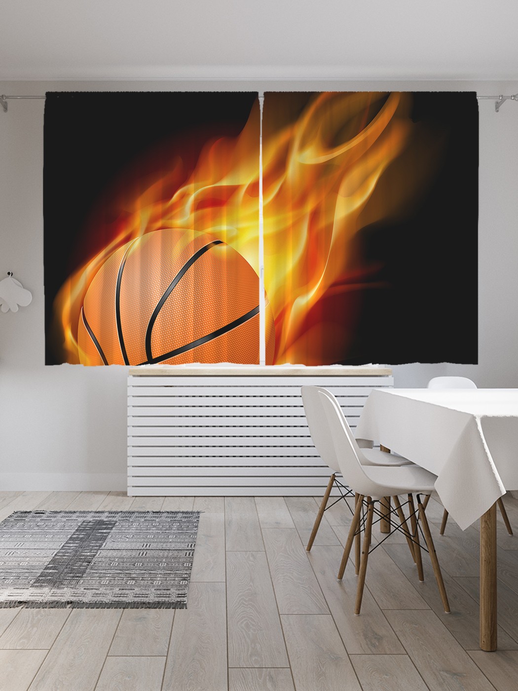 фото Классические шторы joyarty "баскетбол в пламени", серия oxford delux, 2 полотна 145x180 см
