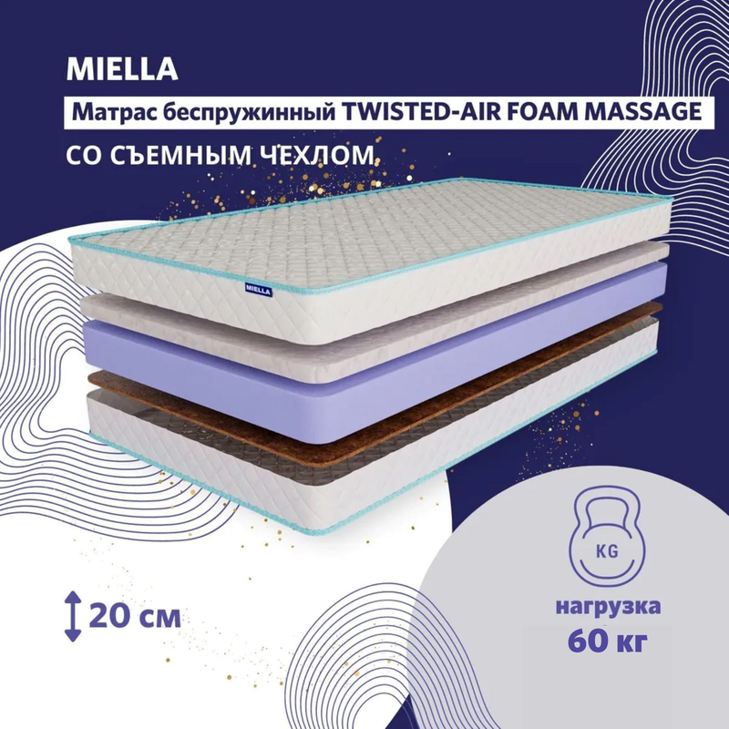 Матрас детский Miella Twisted Air Foam Massage двусторонний, с кокосом 70x200 см