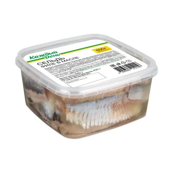 Сельдь слабосоленая Каждый День кусочки филе в масле 600 г