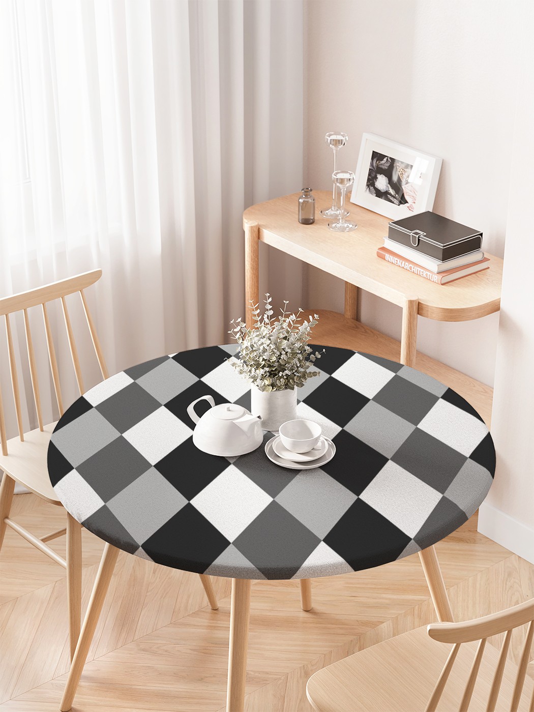 

Круглая кухонная скатерть на резинке JoyArty, на круглый стол диаметром 75-100 см., Белый, Имитация монохромного аргайла