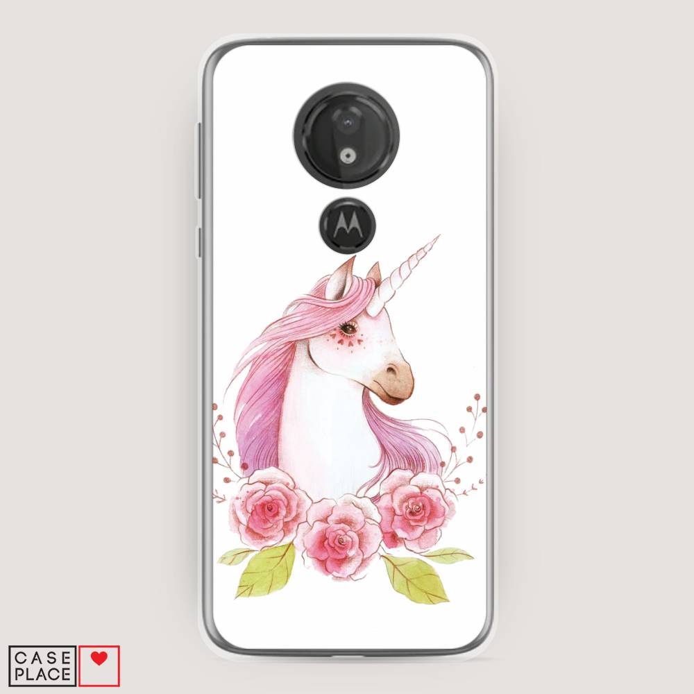 

Чехол на Motorola Moto G7 Power "Единорог цветы", Белый;розовый;серый, 241350-1