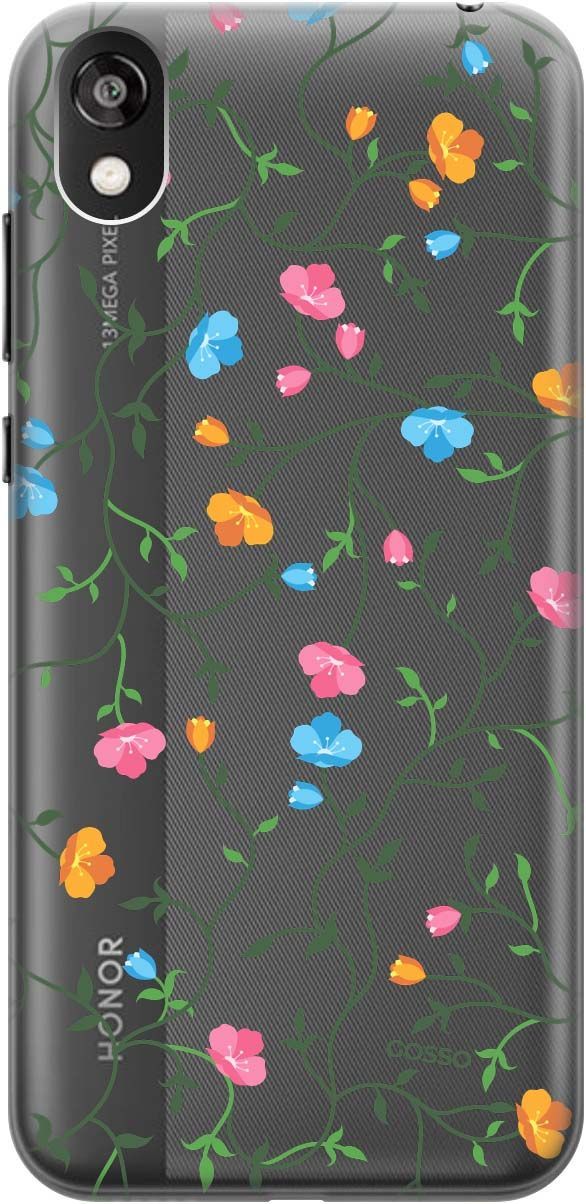 

Чехол на Honor 8S/Huawei Y5 (2019) "Сurly Flowers" прозрачный, Прозрачный;голубой, 677