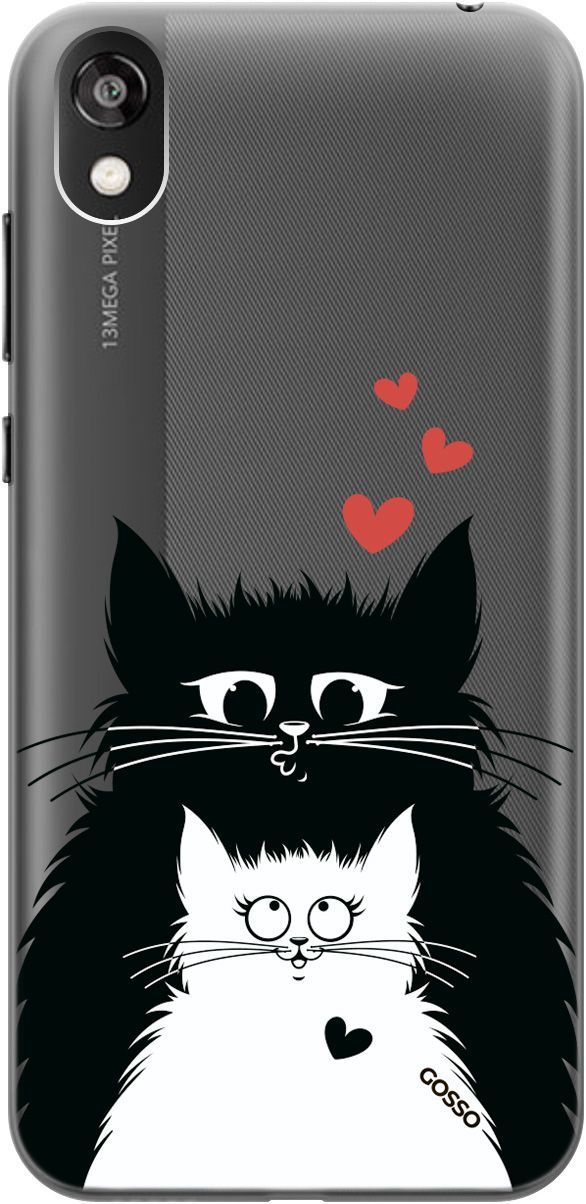 

Чехол на Honor 8S/Huawei Y5 (2019) "Cats in Love" прозрачный, Прозрачный;белый, 677