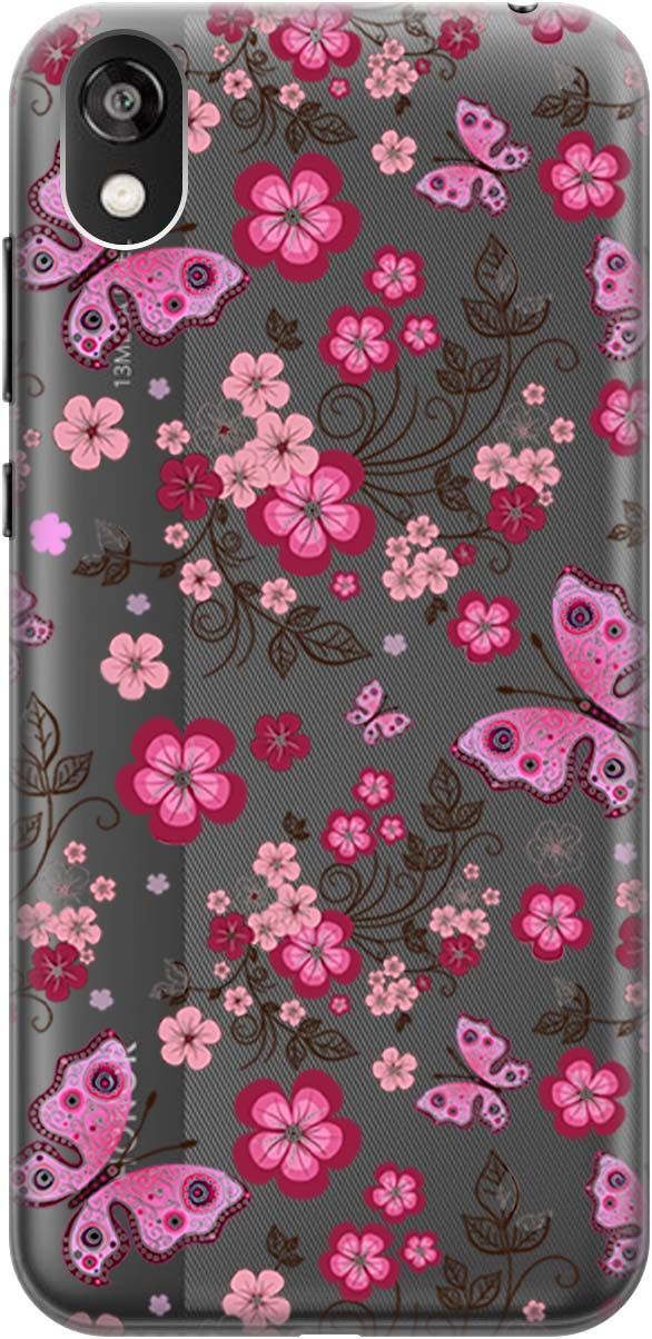 

Чехол на Honor 8S/Huawei Y5 (2019) "Butterflies and Flowers" прозрачный, Прозрачный;розовый, 677