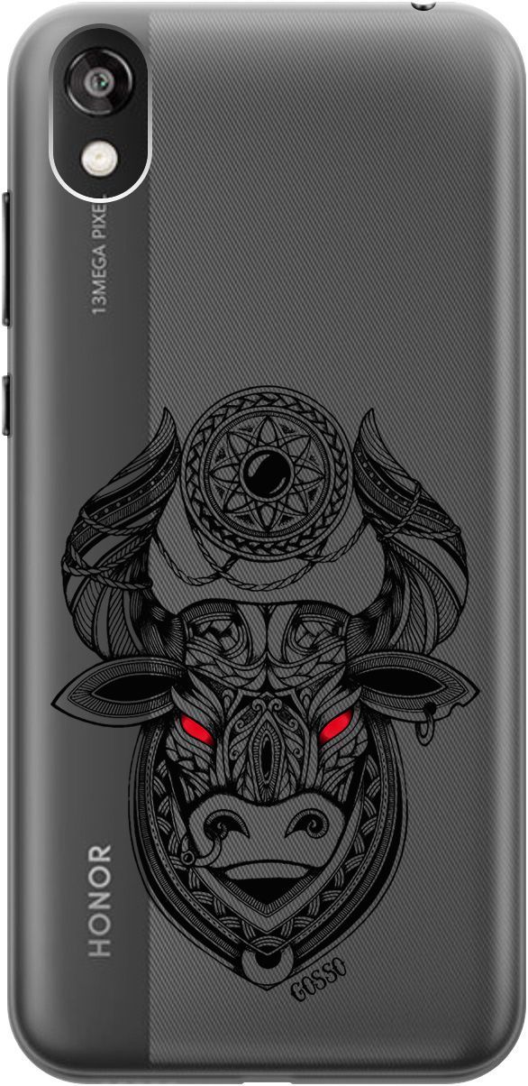 

Чехол на Honor 8S/Huawei Y5 (2019) "Grand Bull" прозрачный, Прозрачный;красный, 677