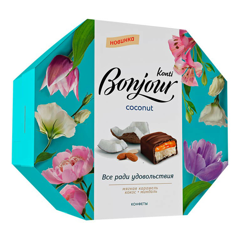 Конфеты Konti Bonjour Coconut. Bonjour Konti конфеты шоколадные Кокос 150 г. Конфеты Bonjour Konti Coconut 200. Бонжур Конти конфеты с кокосом 150 гр. Конфеты бонжур конти