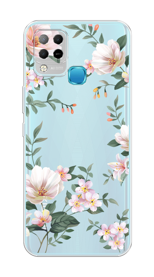 

Чехол на Infinix HOT 10S/Hot 11 G37 "Beautiful white flowers", Бежевый;зеленый, 3100250-1