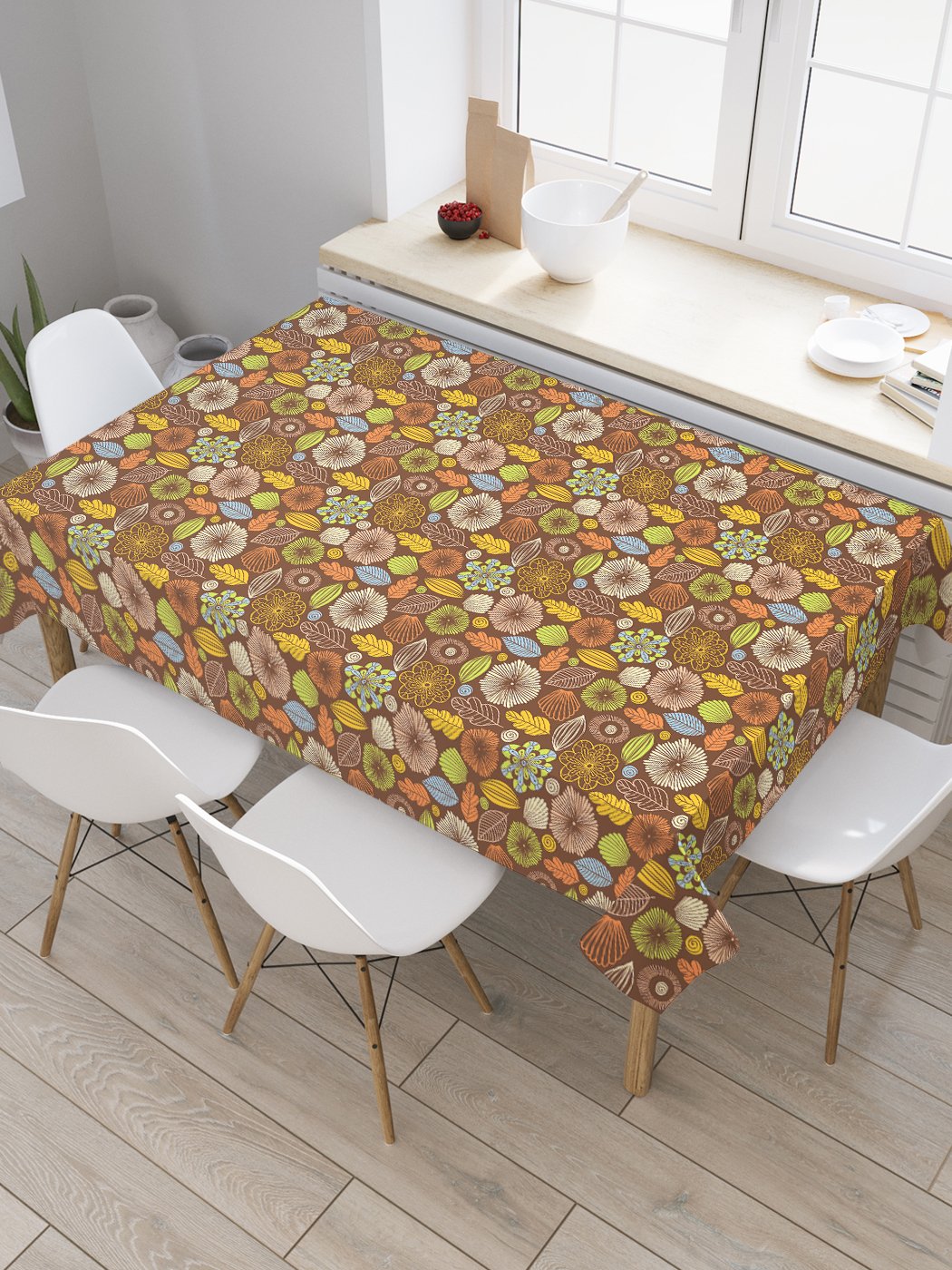 

Скатерть прямоугольная JoyArty "Графические цветы" из оксфорда, 120x145 см, Коричневый, Графические цветы