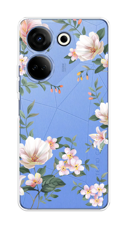 

Чехол на Tecno Camon 20/20 Pro 4G "Beautiful white flowers", Бежевый;зеленый, 304150-1