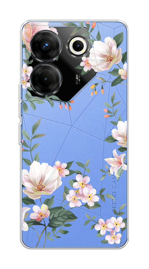 

Чехол на Tecno Camon 20 Pro 5G "Beautiful white flowers", Бежевый;зеленый, 304050-1