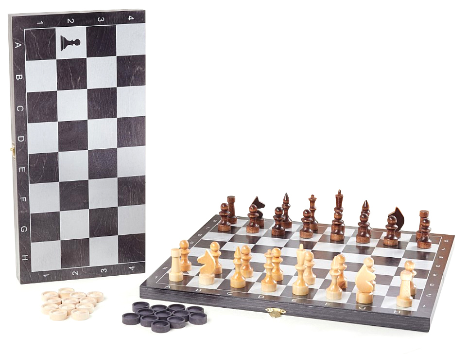 фото Игра 2в1 gamedealer рисунок серебро шахматы, шашки походные дерево 101-12