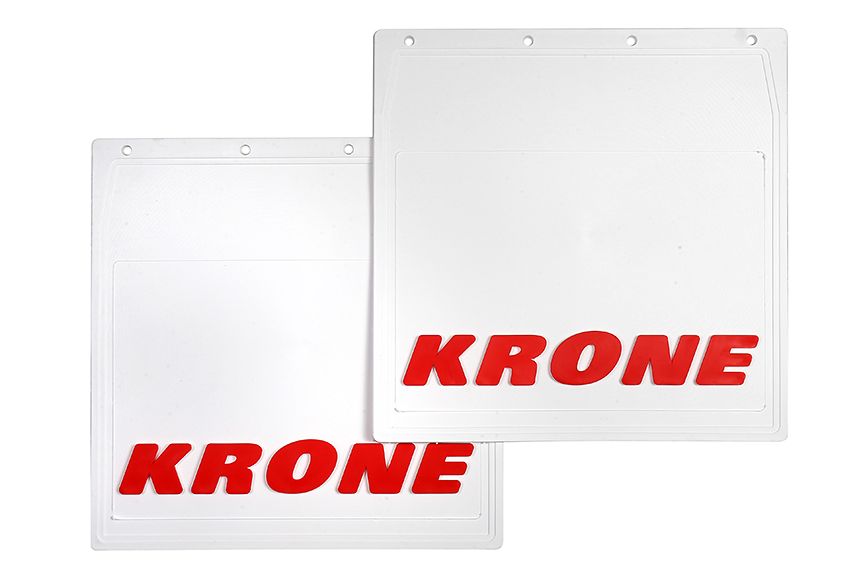 

Брызговики задние KRONE 400*400 LUX белая резина с Красной надписью (комплект)