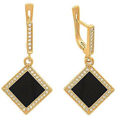 Серьги из желтого золота Эстет 0РС430020-1, фианит