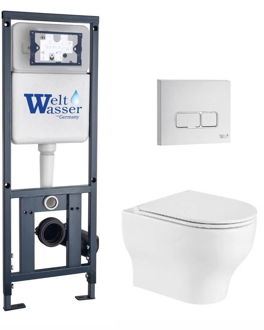 Комплект WeltWasser 10000010376 унитаз Erlenbach 004 GL-WT + инсталляция + кнопка смыва