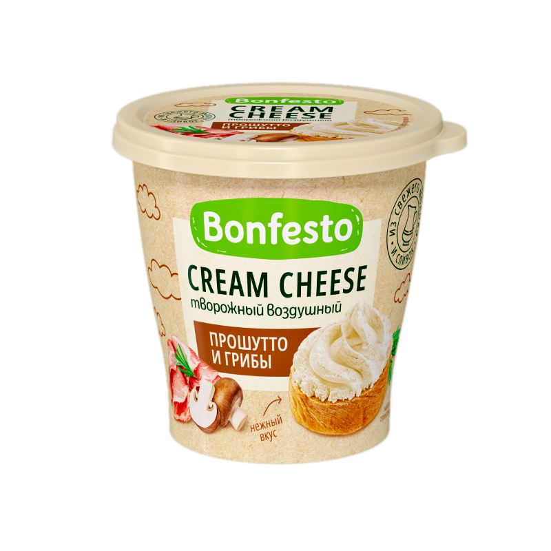 Сыр творожный Bonfesto Cream Cheese со вкусом прошутто и грибами 65% 125 г