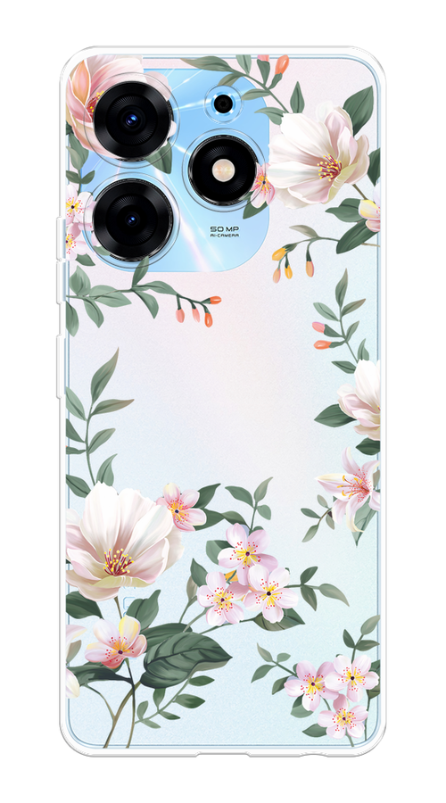 

Чехол на Tecno Spark 10 Pro "Beautiful white flowers", Бежевый;зеленый, 303750-1