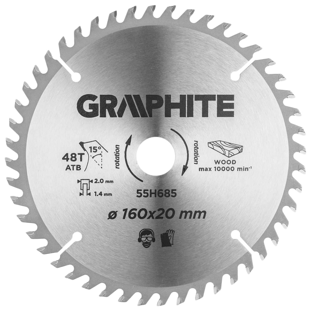 фото Graphite диск пильный 160 x 20 мм x 48t 16 зуб 15 град atb 55h685