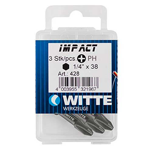 

БИТЫ IMPACT PH 2 x 38 мм, 3шт. в пласт.кор, ,WITTE 428556200