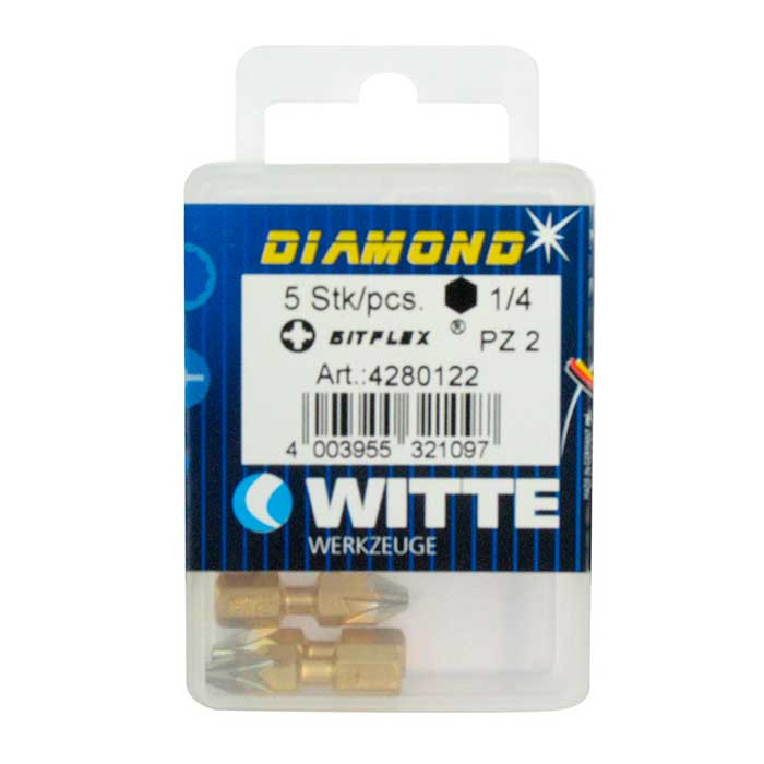 

БИТЫ DIAMOND 1/4 PZ 2 x25 мм пластик.уп. 5 шт., WITTE 427612200