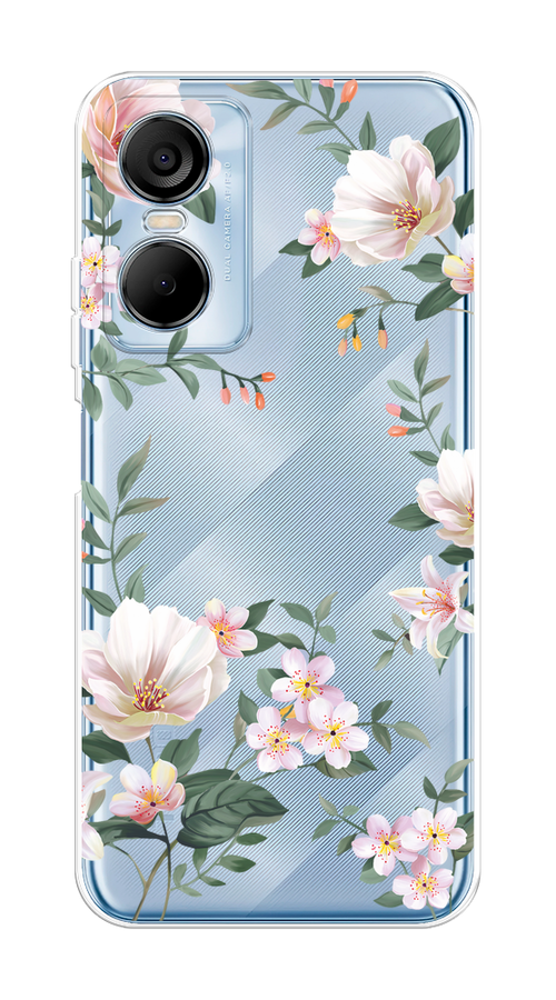 

Чехол на Tecno Pop 6 Pro "Beautiful white flowers", Бежевый;зеленый, 302750-1