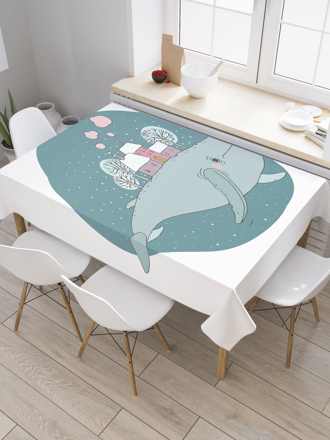 

Скатерть прямоугольная JoyArty "Город на ките" из оксфорда, 120x145 см, Белый, Город на ките