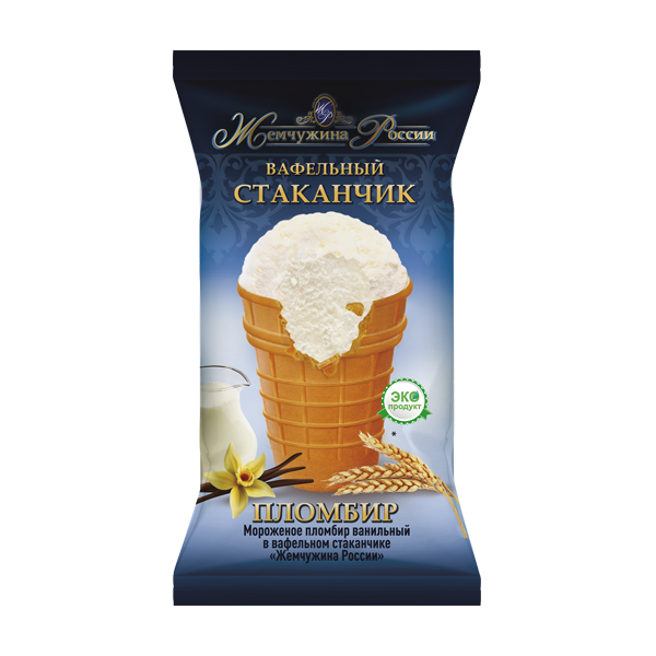 Мороженое пломбир Жемчужина России сливочно-ванильное в вафельном стаканчике 90 г