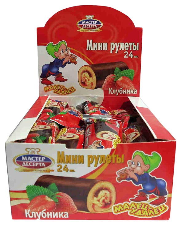 

Мини-рулет бисквитный Мастер десерта с клубникой Малец-удалец 35 г