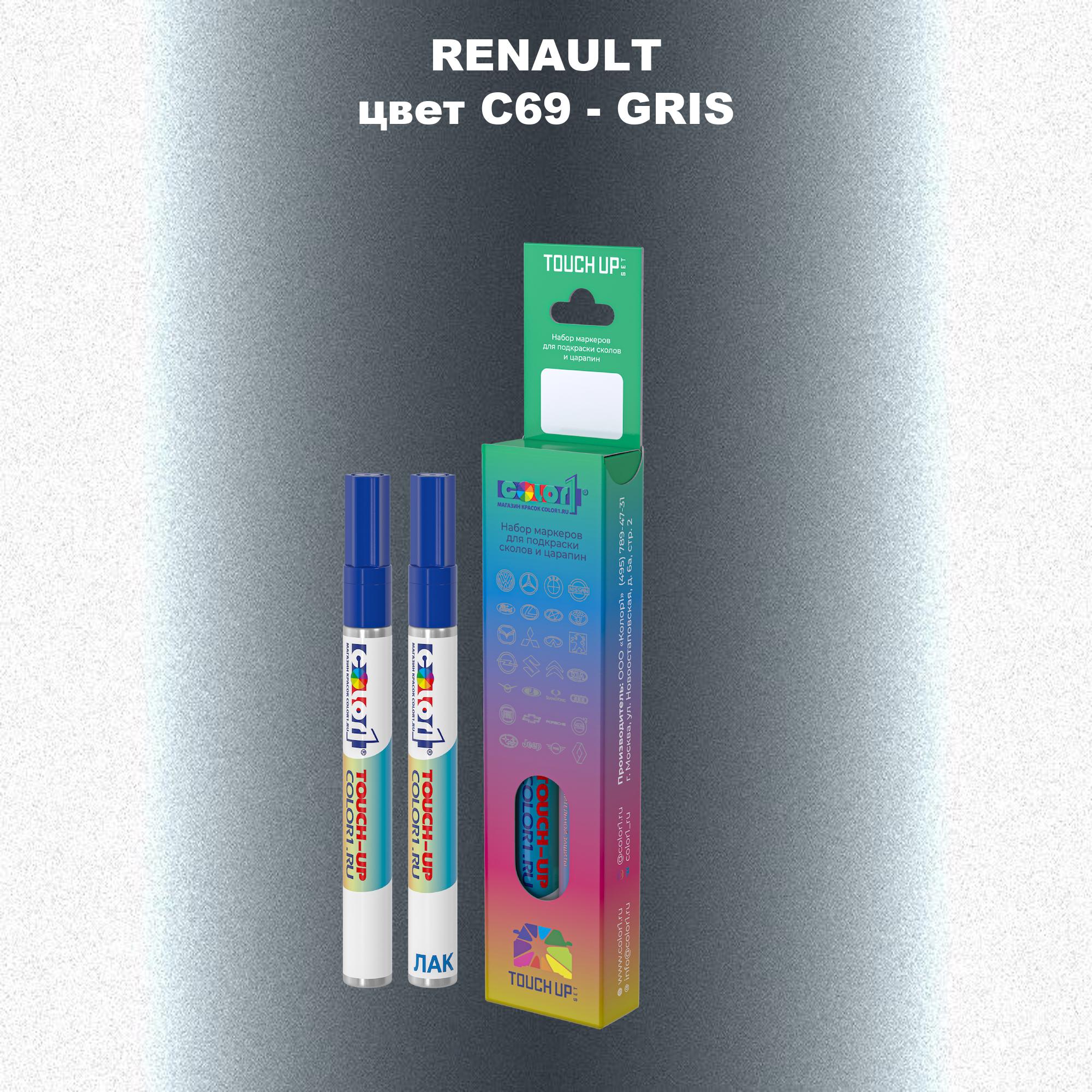 

Маркер с краской COLOR1 для RENAULT, цвет C69 - GRIS, Прозрачный