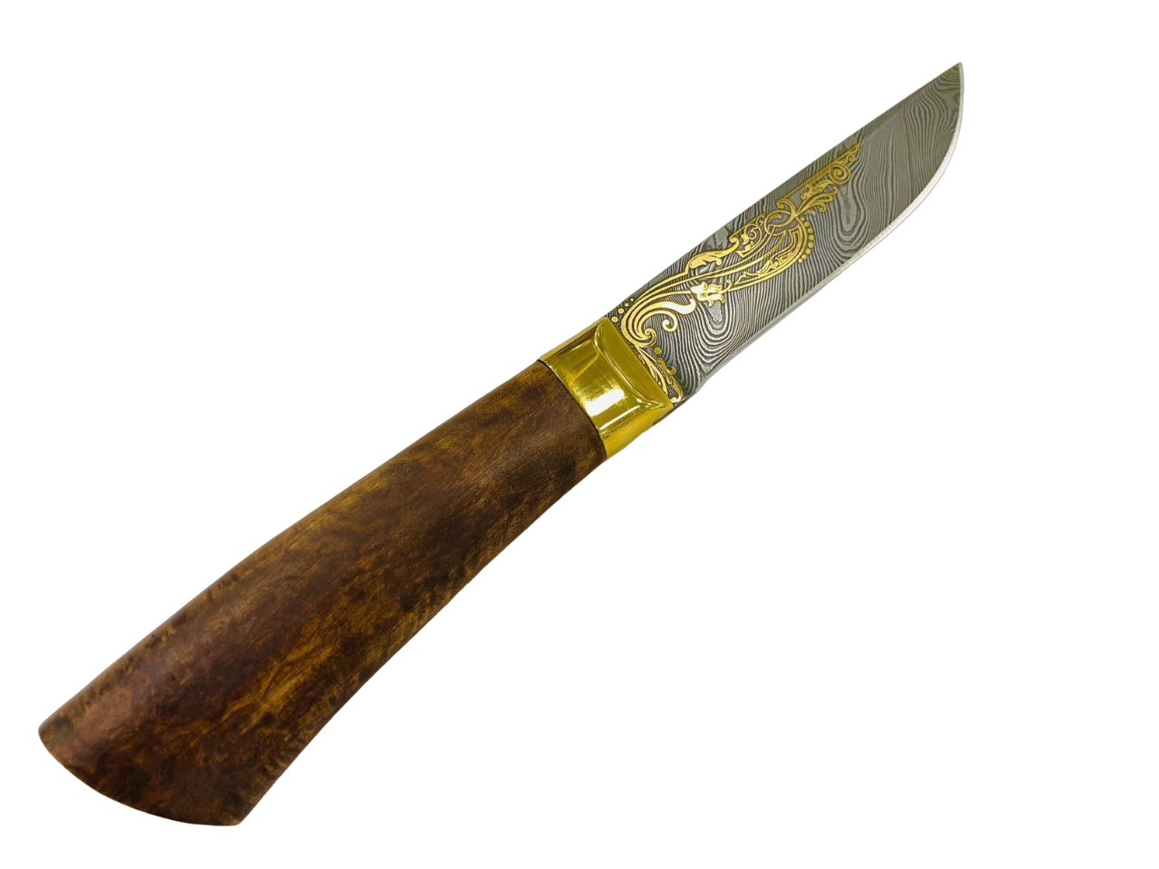 Нож Златоуст Авторский Старинный Тифлис, чёрный дамаск, золото 999,9,резная гарда