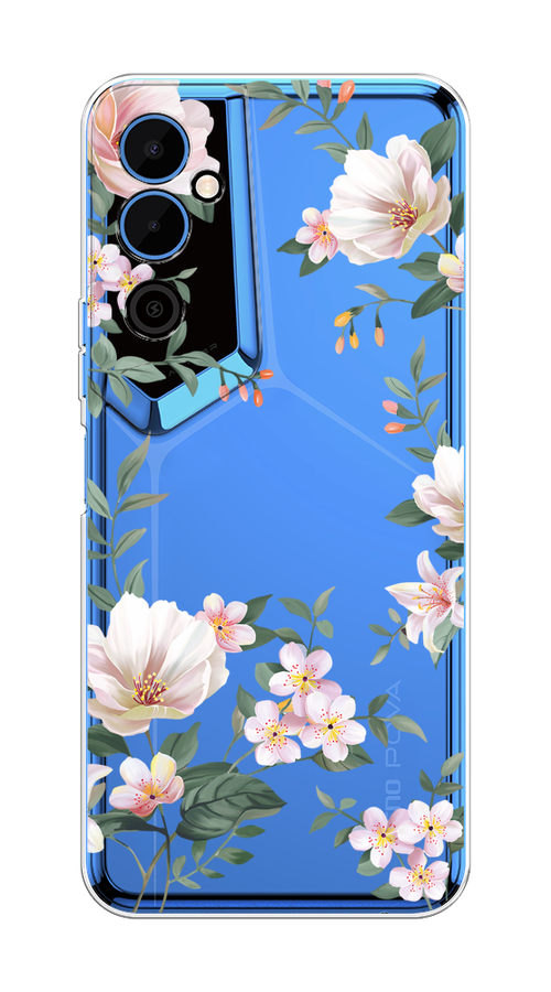 

Чехол на Tecno Pova Neo 2 "Beautiful white flowers", Бежевый;зеленый, 302450-1