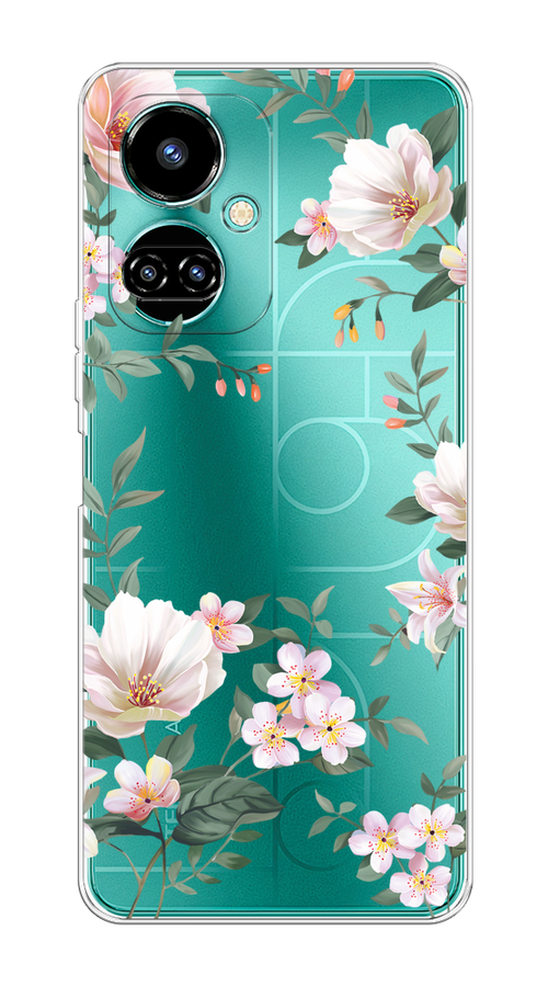 

Чехол на Tecno Camon 19/19 Pro 4G "Beautiful white flowers", Бежевый;зеленый, 301650-1