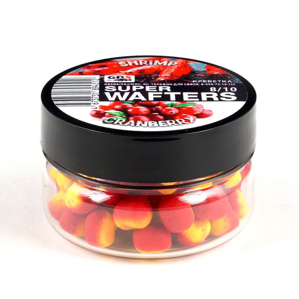 

Вафтерсы GBS BaITS Super Wafters 8x10 мм 66 гр Креветка Клюква, Super Wafters 8x10 мм