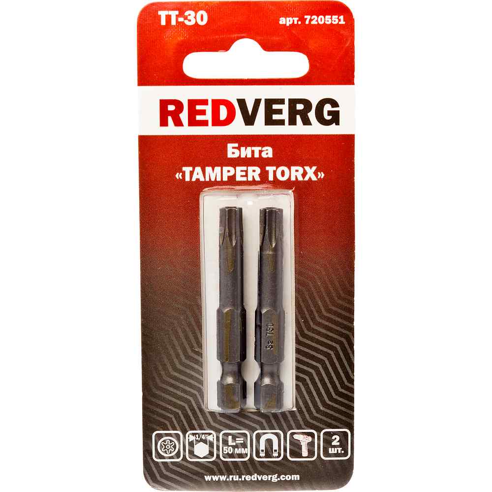 Бита Redverg Torx Tamper 30х50 (2шт.)(720551) бита redverg torx tamper 20х50 2шт 720521