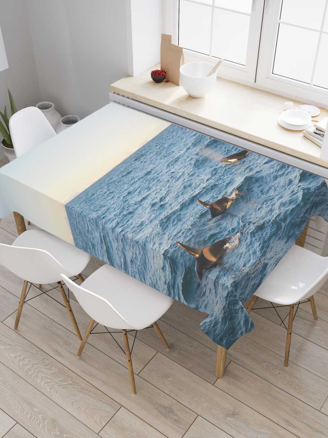 

Скатерть прямоугольная JoyArty "Любопытные касатки" из сатена, 120x145 см, Любопытные касатки