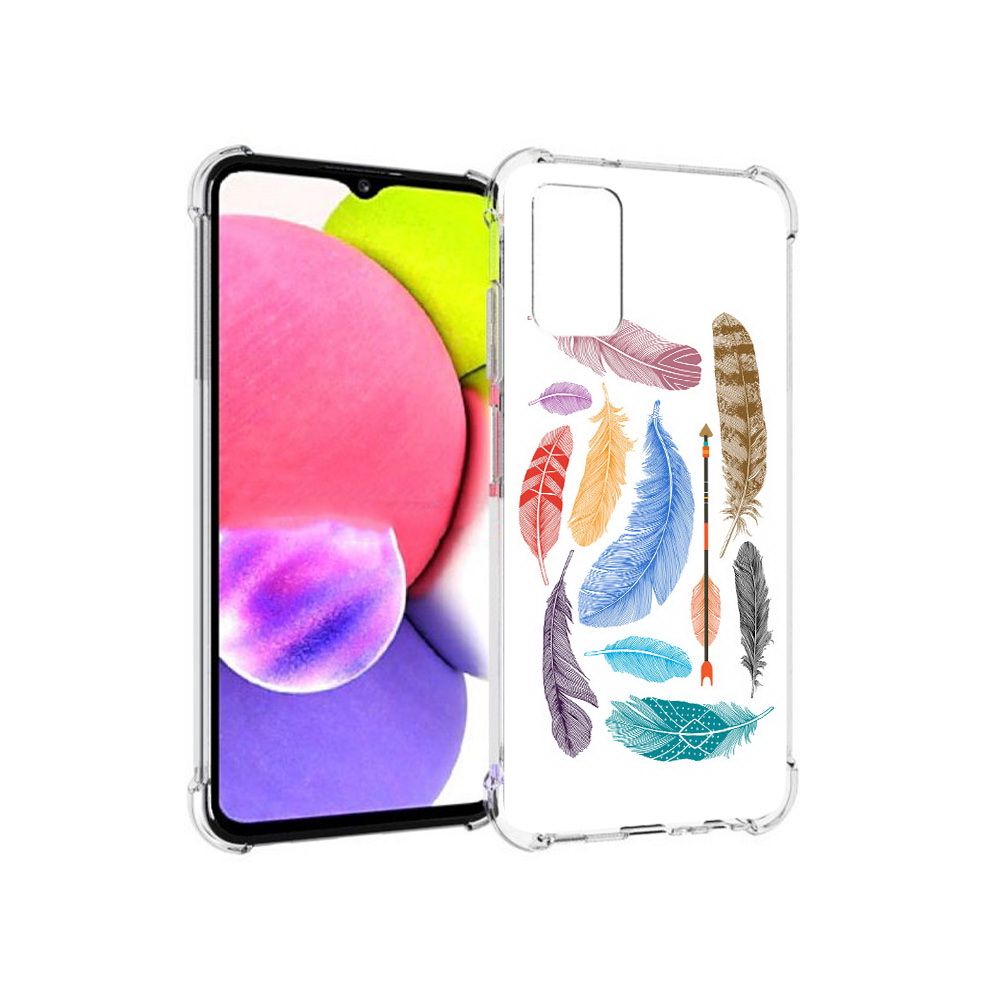 

Чехол MyPads Tocco для Samsung Galaxy A03s разноцветные перья (PT162170.549.572), Прозрачный, Tocco