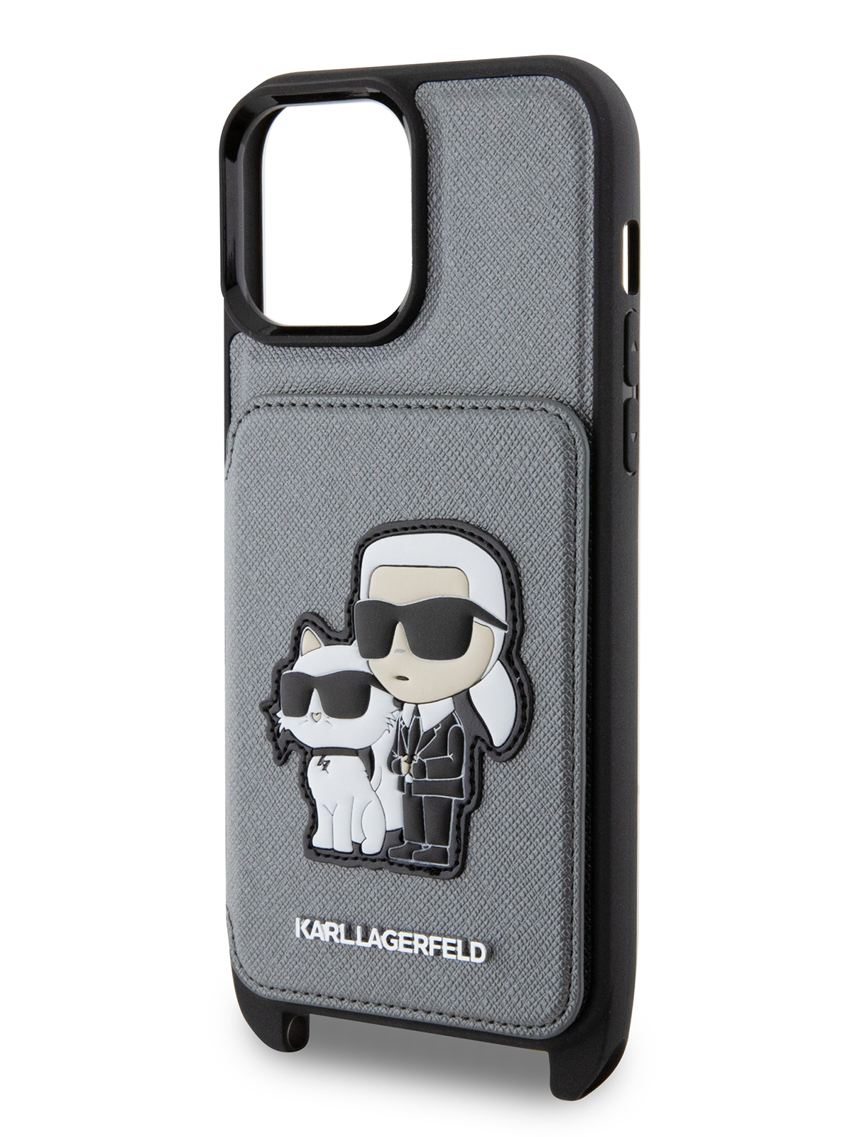 Чехол Karl Lagerfeld для iPhone 13 Pro Max с ремешком и карманом для карт, Silver