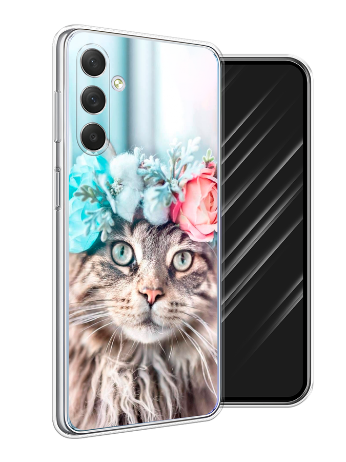 

Чехол Awog на Samsung Galaxy M54 "Кот в венке", Серый;голубой;розовый, 2108250-2