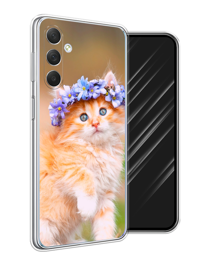 

Чехол Awog на Samsung Galaxy M54 "Рыжий кот в венке", Коричневый;синий, 2108250-1