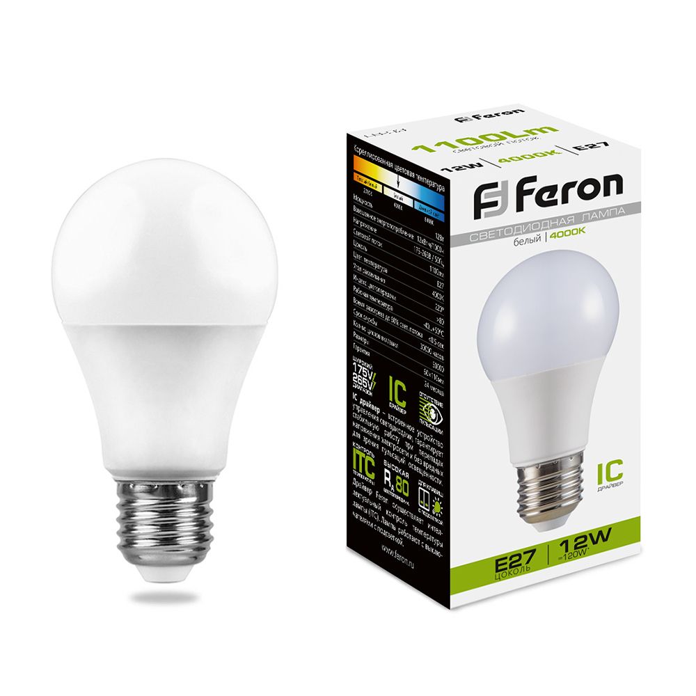 

Лампочка светодиодная FERON LB-93, 12Вт E27 230V 10 шт, 25487, LB-93