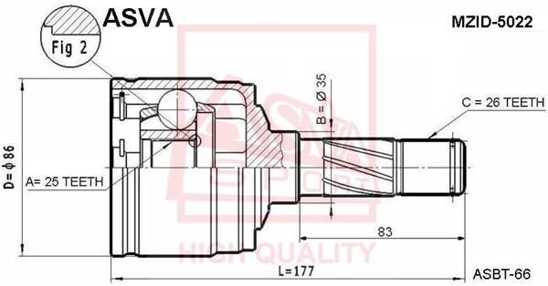 

Шрус Внутренний Правый 25x35x26 Kia Sportage ASVA арт. MZID-5022