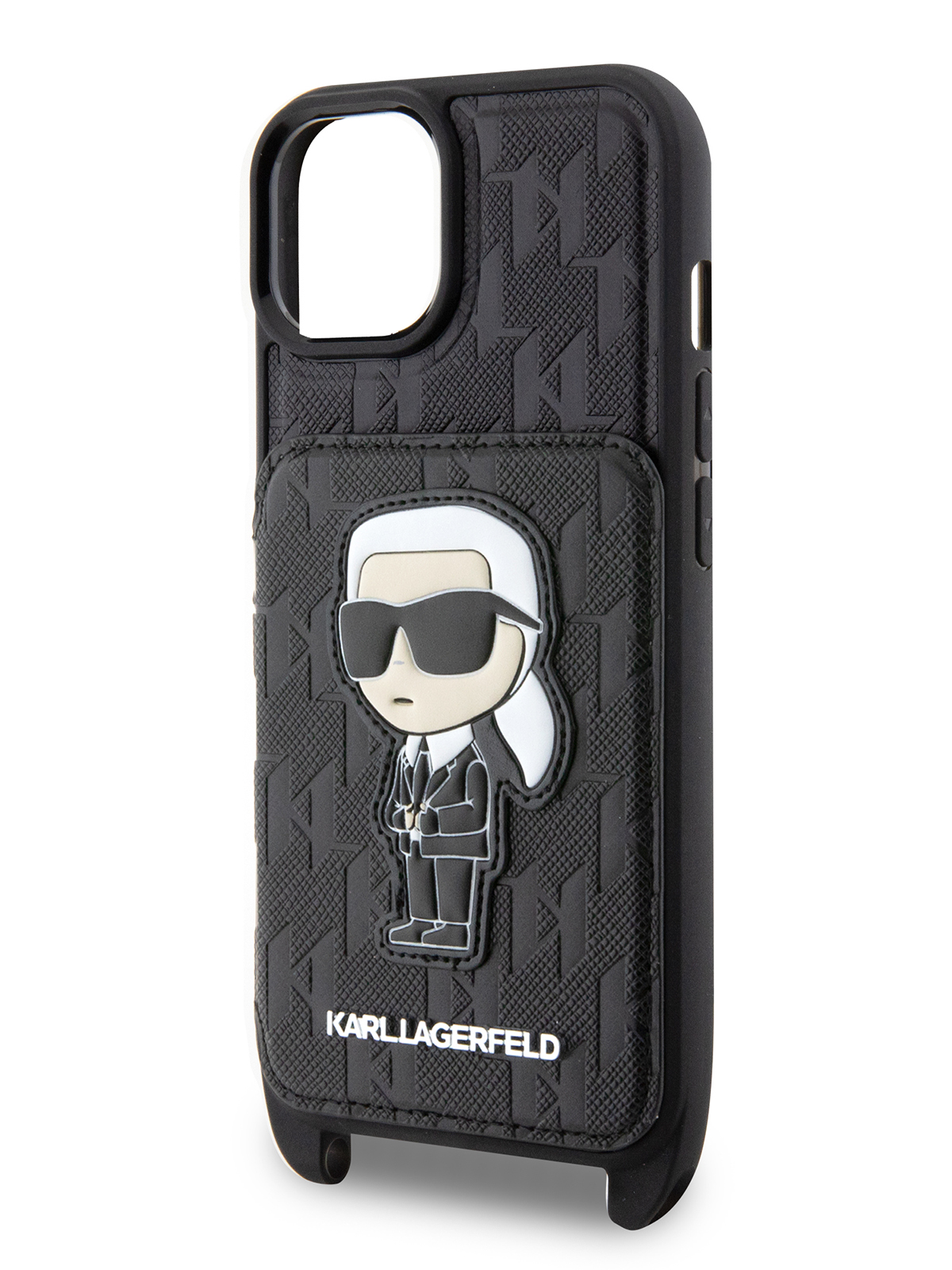 Чехол Karl Lagerfeld для iPhone 13 с ремешком и карманом для карт черный