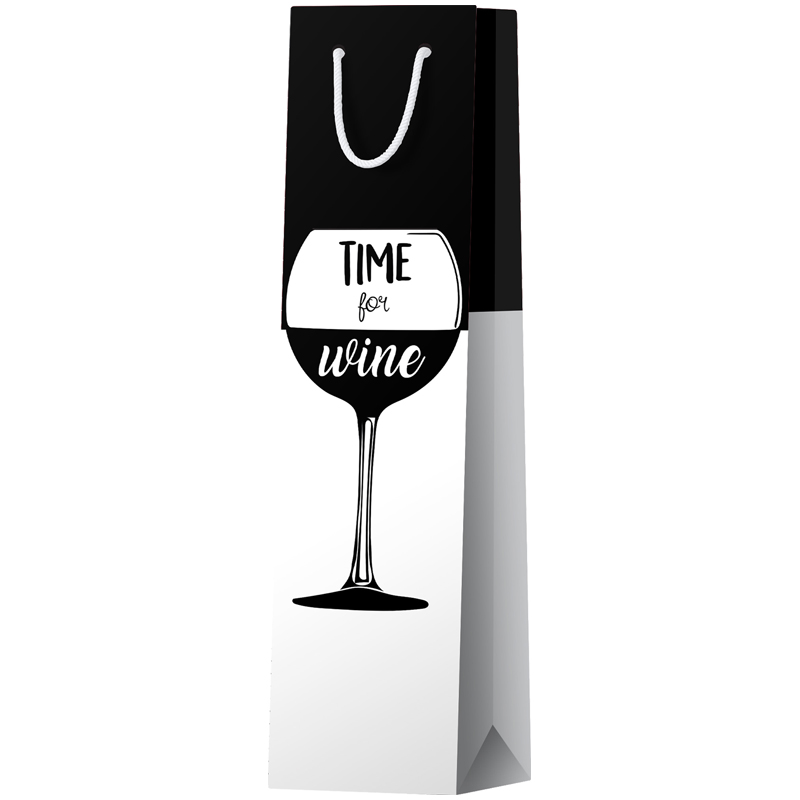 Пакет подарочный 12x36x8,5см ArtSpace Time for wine, Black, матовое ламинирование