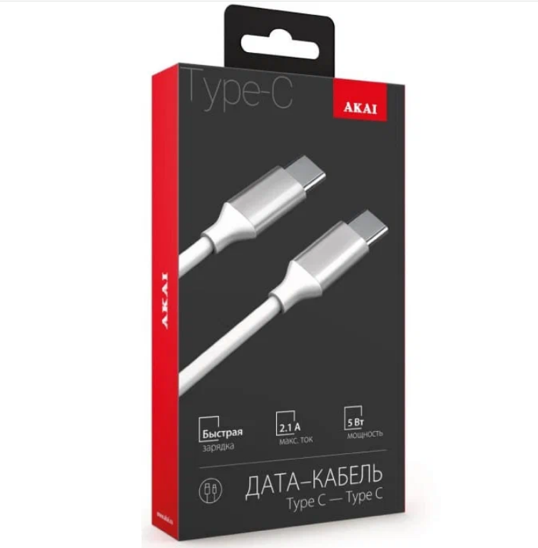 AKAI Дата-кабель , Type C- Type С , 1м, 2,1А, TPE , белый CE-468W