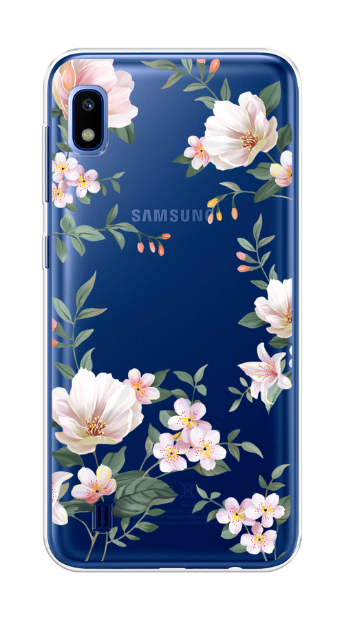 

Чехол на Samsung Galaxy A10 "Beautiful white flowers", Бежевый;зеленый, 27950-1