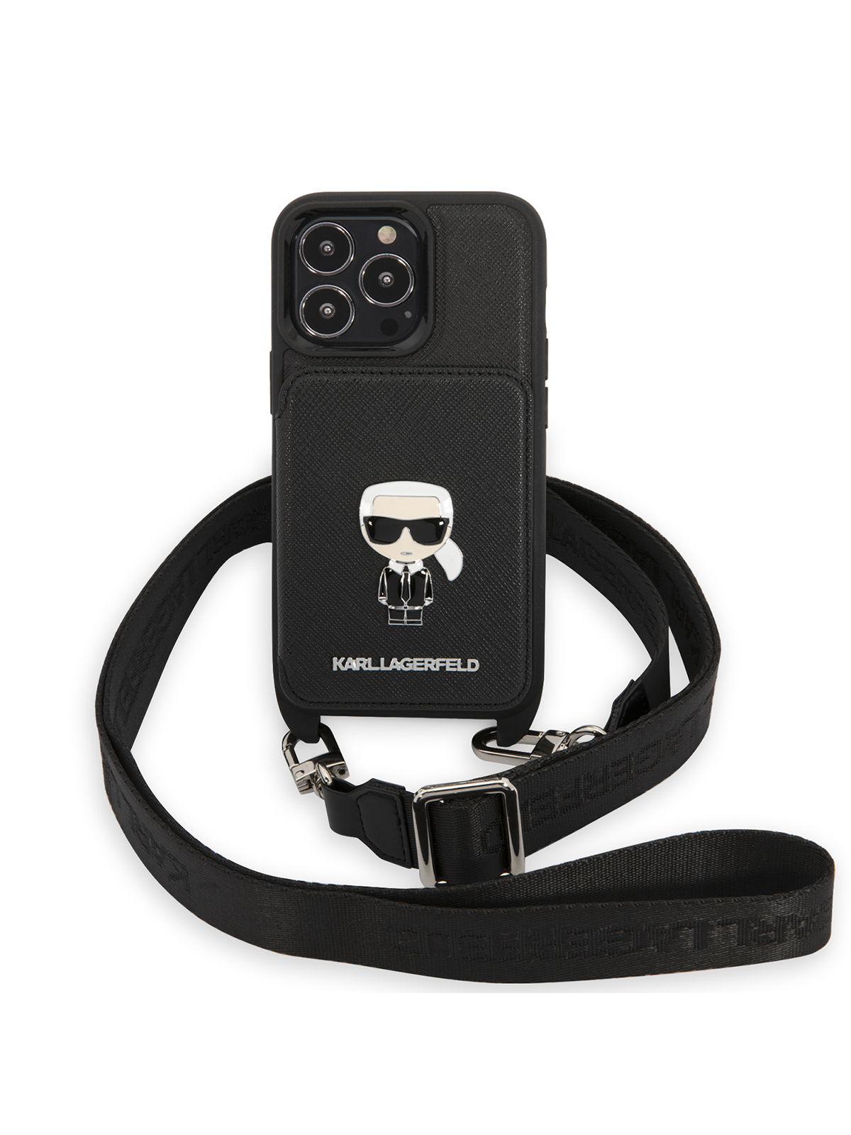 Чехол Karl Lagerfeld для iPhone 13 Pro с ремнем и карманом для карт, черный